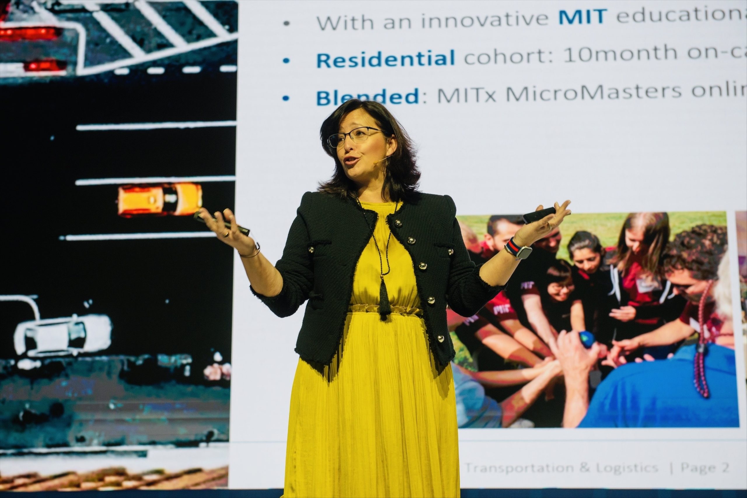 Maria Saenz presenting to a crowd at DPW